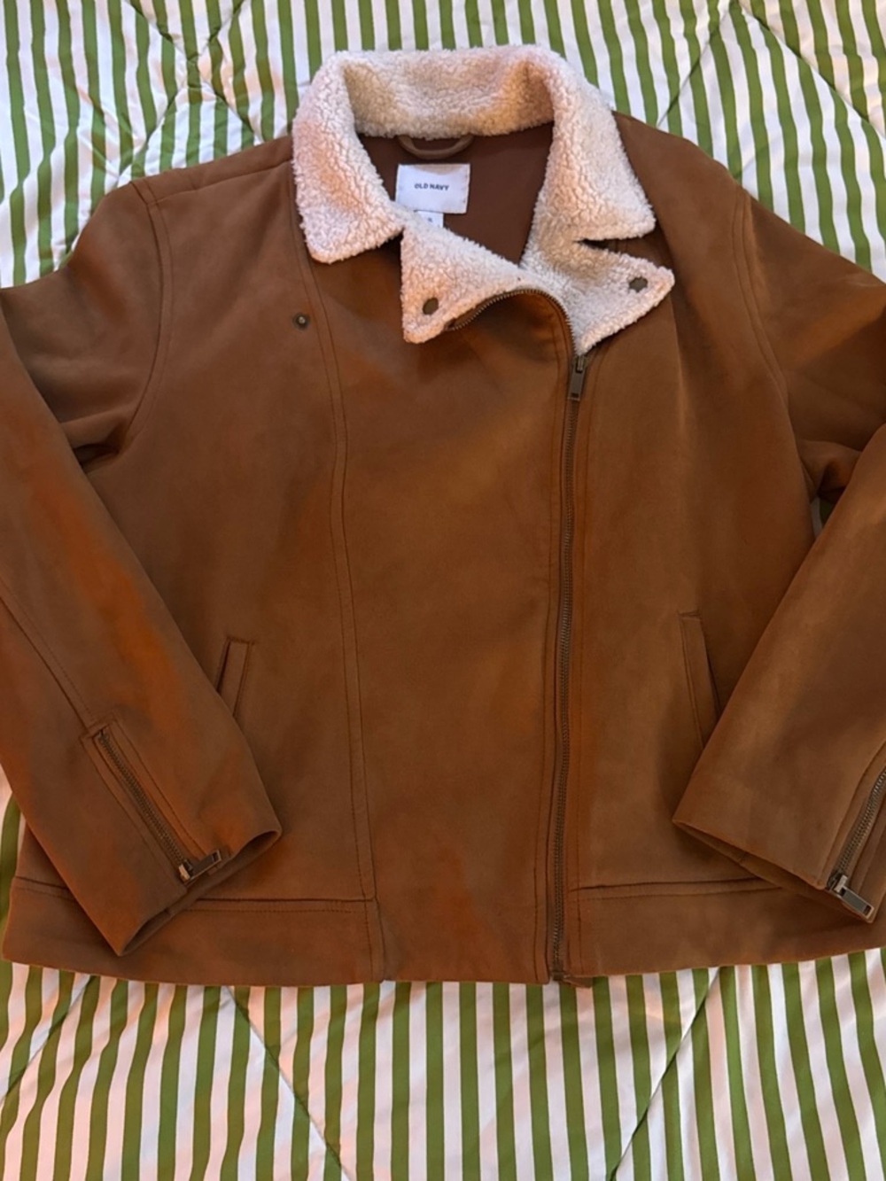 Old Navy Brown Faux-Suede Jacket with Cream Sherpa Collar